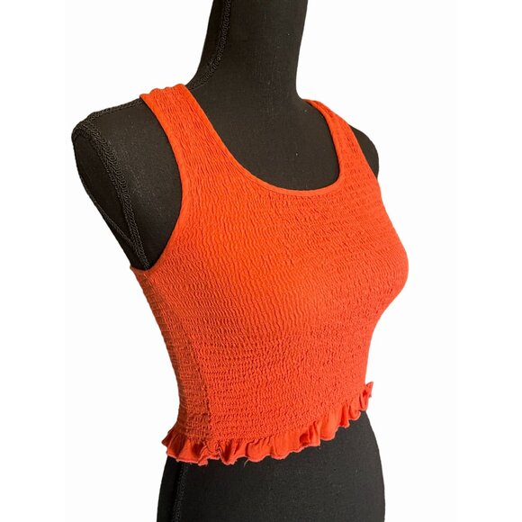coral blouse sleeveless ruffle trim ruched pintuck coral racerback top Small - Picture 3 of 6